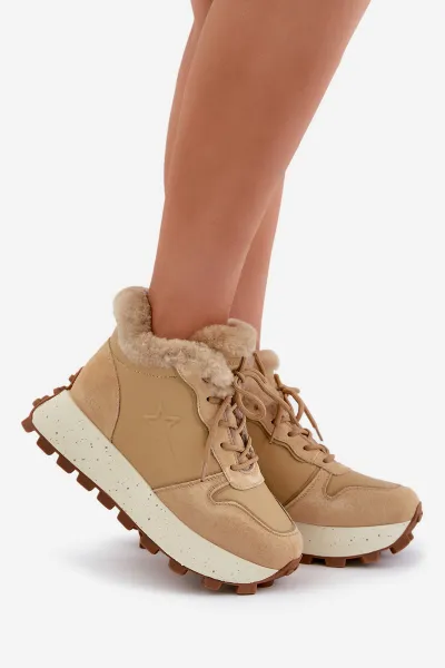 BIG STAR SHOES Kožené Sneakersy Čižmy Dámske S Kožušinou Na Platforme Big Star