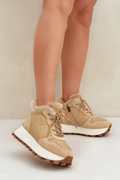 BIG STAR SHOES Kožené Sneakersy Čižmy Dámske S Kožušinou Na Platforme Big Star