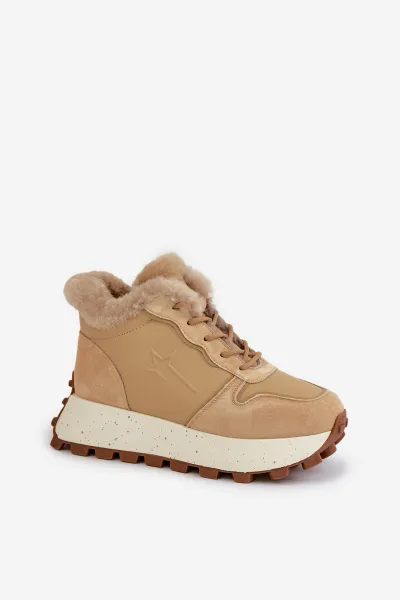 BIG STAR SHOES Kožené Sneakersy Čižmy Dámske S Kožušinou Na Platforme Big Star