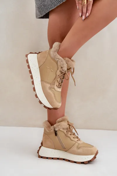 BIG STAR SHOES Kožené Sneakersy Čižmy Dámske S Kožušinou Na Platforme Big Star