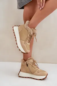 BIG STAR SHOES Kožené Sneakersy Čižmy Dámske S Kožušinou Na Platforme Big Star