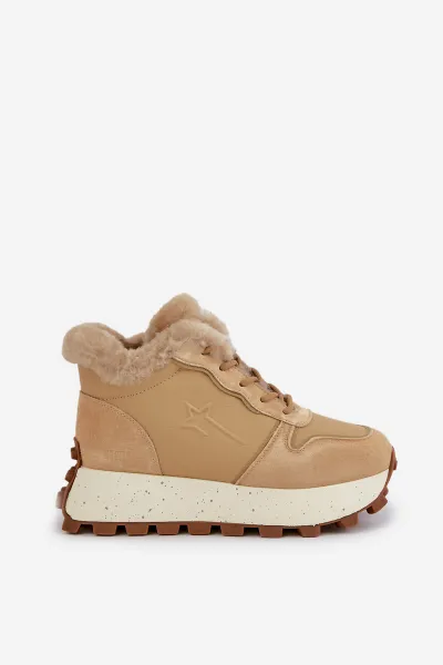 BIG STAR SHOES Kožené Sneakersy Čižmy Dámske S Kožušinou Na Platforme Big Star
