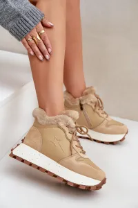 BIG STAR SHOES Kožené Sneakersy Čižmy Dámske S Kožušinou Na Platforme Big Star