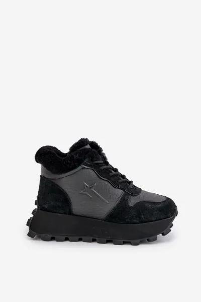 BIG STAR SHOES Kožené Sneakersy Čižmy Dámske S Kožušinou Na Platforme Big Star