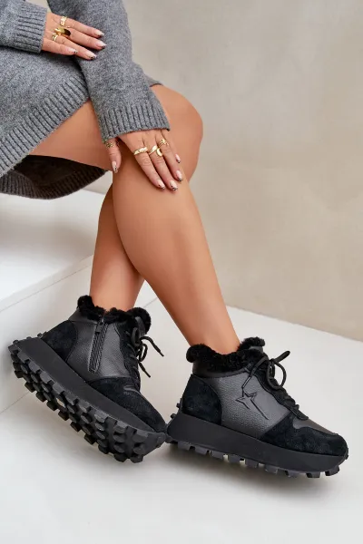 BIG STAR SHOES Kožené Sneakersy Čižmy Dámske S Kožušinou Na Platforme Big Star