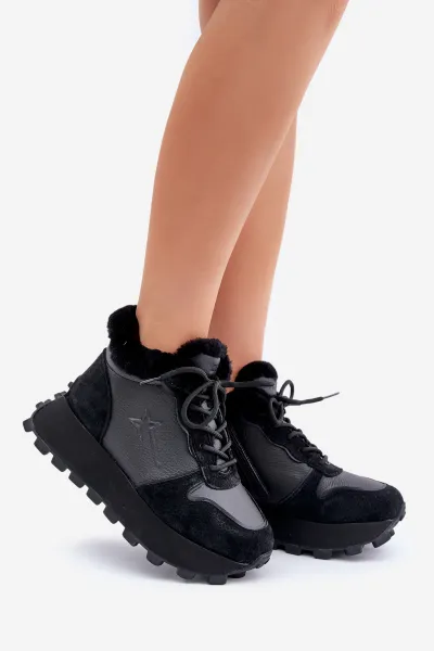 BIG STAR SHOES Kožené Sneakersy Čižmy Dámske S Kožušinou Na Platforme Big Star