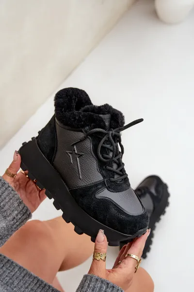 BIG STAR SHOES Kožené Sneakersy Čižmy Dámske S Kožušinou Na Platforme Big Star