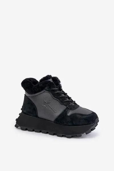 BIG STAR SHOES Kožené Sneakersy Čižmy Dámske S Kožušinou Na Platforme Big Star