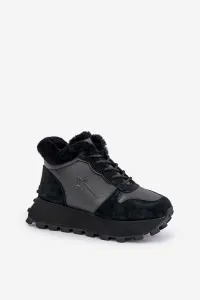 BIG STAR SHOES Kožené Sneakersy Čižmy Dámske S Kožušinou Na Platforme Big Star