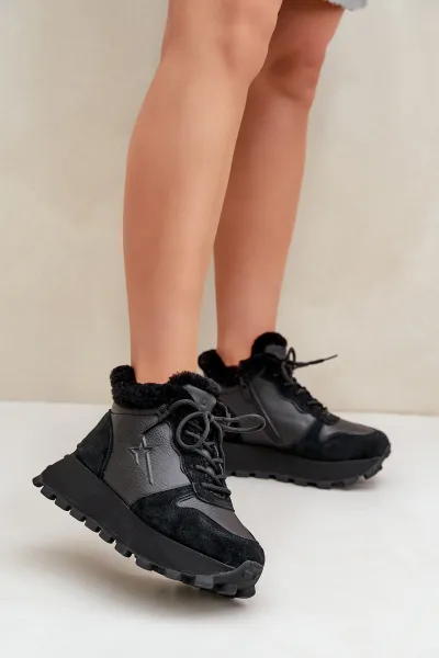 BIG STAR SHOES Kožené Sneakersy Čižmy Dámske S Kožušinou Na Platforme Big Star