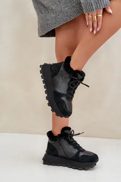 BIG STAR SHOES Kožené Sneakersy Čižmy Dámske S Kožušinou Na Platforme Big Star