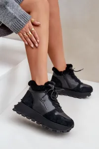 BIG STAR SHOES Kožené Sneakersy Čižmy Dámske S Kožušinou Na Platforme Big Star