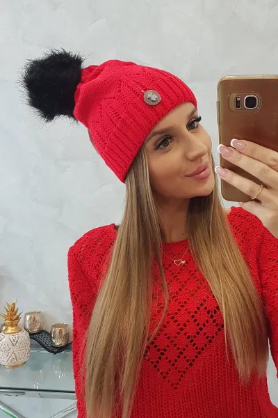 marka niezdefiniowana Dámska čiapka s pomponom Judyta K347 červená