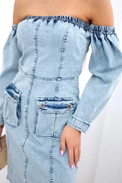 marka niezdefiniowana Stretch riflové šaty s holými ramenami S/M-L/XL