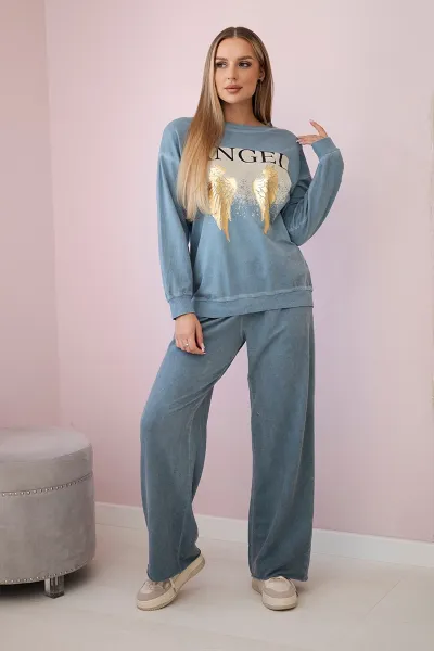 Włoski Bavlnená súprava Angel mikinové + nohavice Denim