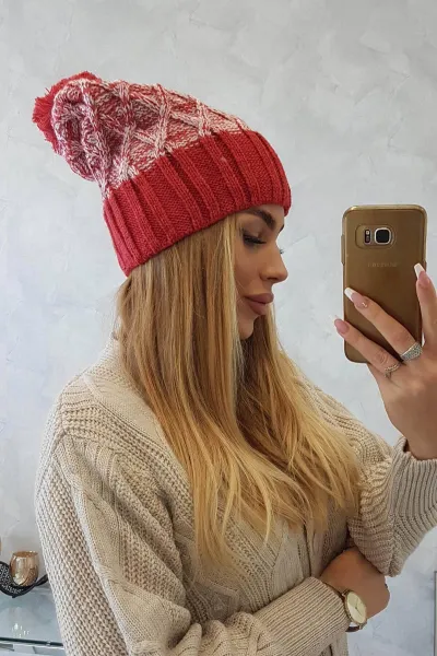 Kesi Čapica с fleece Milano K203 ecru melanž+Červená