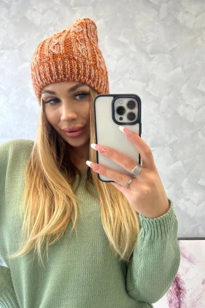 Kesi Čapica s fleece Melisa K241 oranžová+šedá