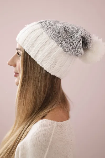 Kesi Čapica s fleece Paryż K213 biela + šedá