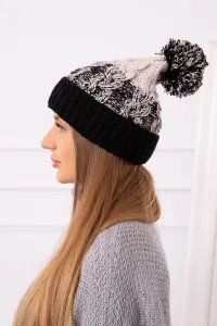 Kesi Dámska čiapka s pomponom Abigail K326 béžová+čierna