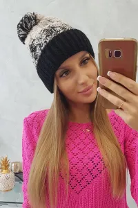Kesi Dámska čiapka s pomponom Abigail K326 béžová+čierna