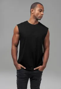 Black sleeveless t-shirt with open brim