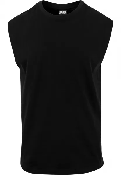 Black sleeveless t-shirt with open brim