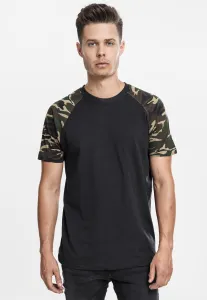 Raglan tričko s kontrastnými čiernymi/woodcamo rukávmi