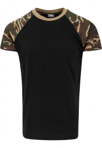 Raglan tričko s kontrastnými čiernymi/woodcamo rukávmi