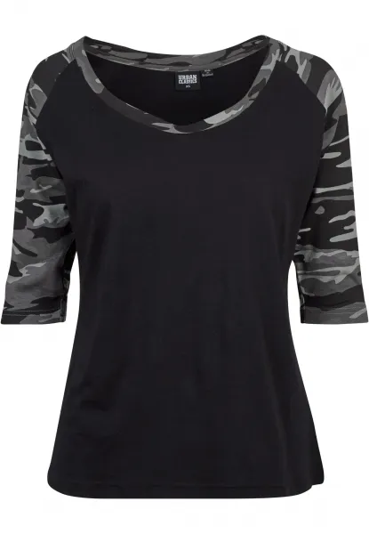 Women's 3/4 Contrast Raglan T-Shirt Black/Dark Camo