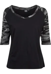 Women's 3/4 Contrast Raglan T-Shirt Black/Dark Camo