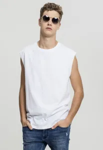 White sleeveless T-shirt with open hem