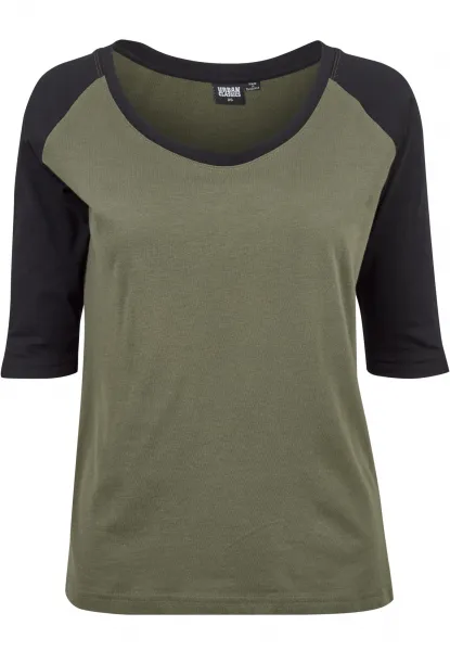 Women's 3/4 contrast raglan T-shirt olive/black