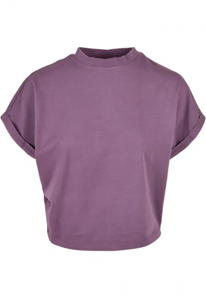 Women's Short Pigment Dye Cut On Sleeves T-Shirt Grey Purple