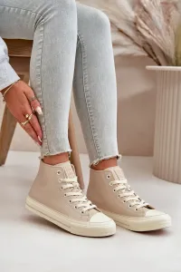 BIG STAR SHOES Dámske Zateplené Tenisky Z Eko Kože Béžové Big Star
