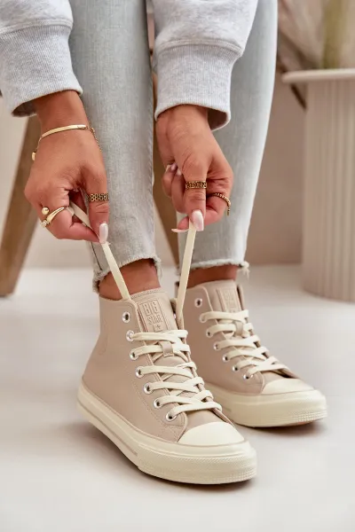 BIG STAR SHOES Dámske Zateplené Tenisky Z Eko Kože Béžové Big Star