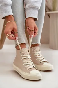 BIG STAR SHOES Dámske Zateplené Tenisky Z Eko Kože Béžové Big Star