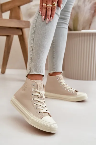BIG STAR SHOES Dámske Zateplené Tenisky Z Eko Kože Béžové Big Star