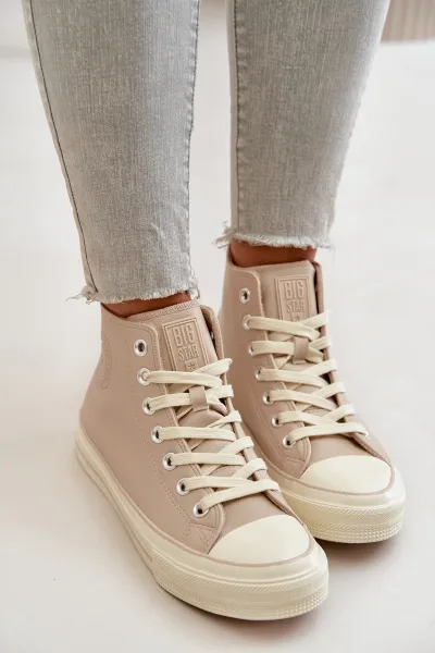 BIG STAR SHOES Dámske Zateplené Tenisky Z Eko Kože Béžové Big Star