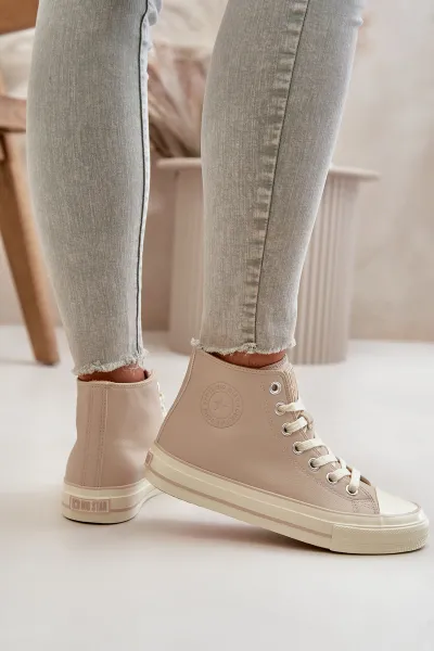BIG STAR SHOES Dámske Zateplené Tenisky Z Eko Kože Béžové Big Star