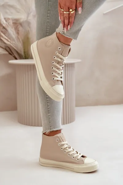 BIG STAR SHOES Dámske Zateplené Tenisky Z Eko Kože Béžové Big Star