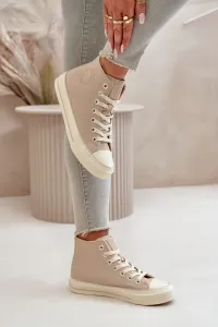 BIG STAR SHOES Dámske Zateplené Tenisky Z Eko Kože Béžové Big Star
