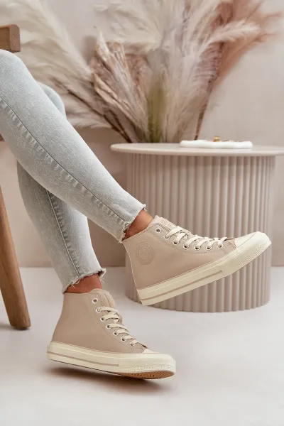 BIG STAR SHOES Dámske Zateplené Tenisky Z Eko Kože Béžové Big Star