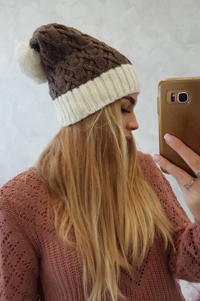 Kesi Čapica s fleece Bibiana K264 ecru + mocca