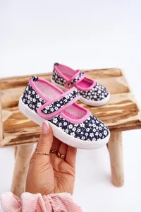 Boto Detské baleríny na suchý zips v Navy-Pink Print Selah