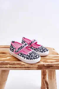 Boto Detské baleríny na suchý zips v Navy-Pink Print Selah