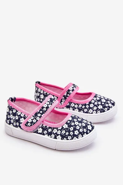 Boto Detské baleríny na suchý zips v Navy-Pink Print Selah