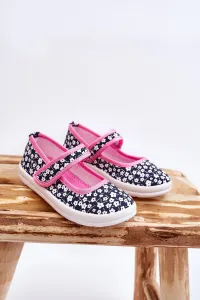 Boto Detské baleríny na suchý zips v Navy-Pink Print Selah
