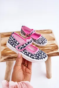 Boto Detské baleríny na suchý zips v Navy-Pink Print Selah