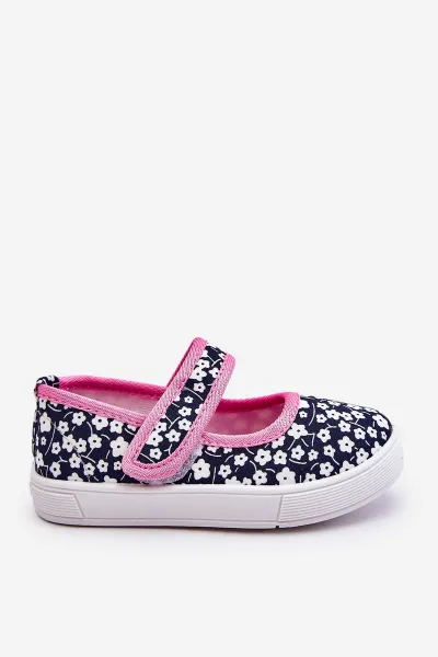Boto Detské baleríny na suchý zips v Navy-Pink Print Selah