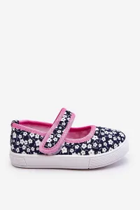 Boto Detské baleríny na suchý zips v Navy-Pink Print Selah